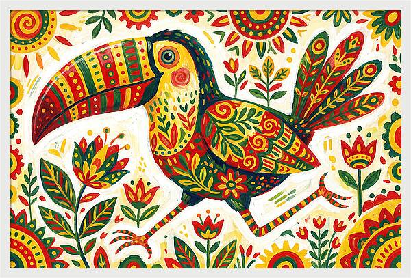 Colorful Toucan In Folk Art Style