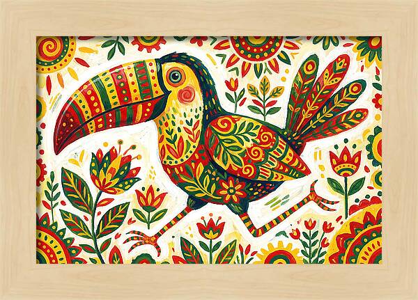 Colorful Toucan In Folk Art Style