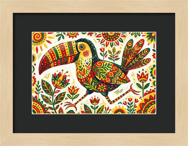 Colorful Toucan In Folk Art Style