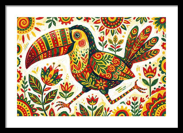 Colorful Toucan In Folk Art Style