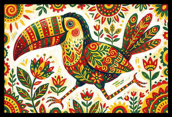 Colorful Toucan In Folk Art Style
