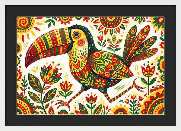 Colorful Toucan In Folk Art Style