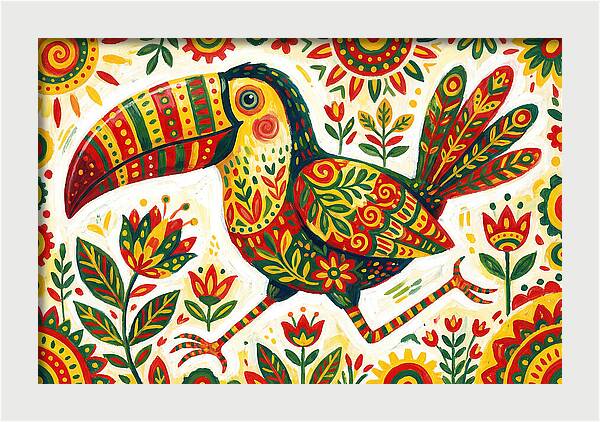 Colorful Toucan In Folk Art Style