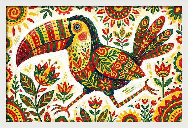Colorful Toucan In Folk Art Style