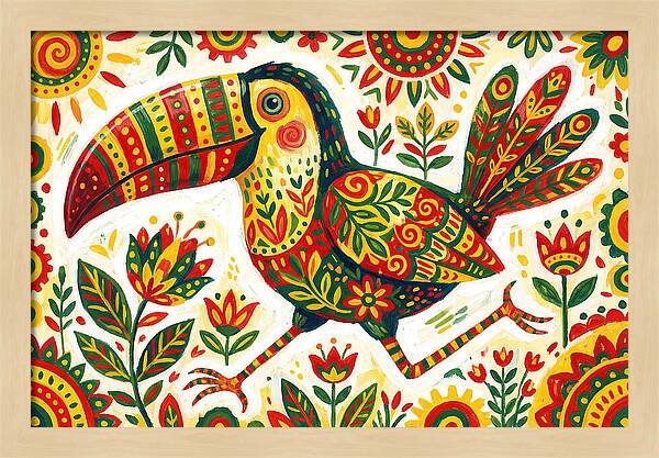 Colorful Toucan In Folk Art Style