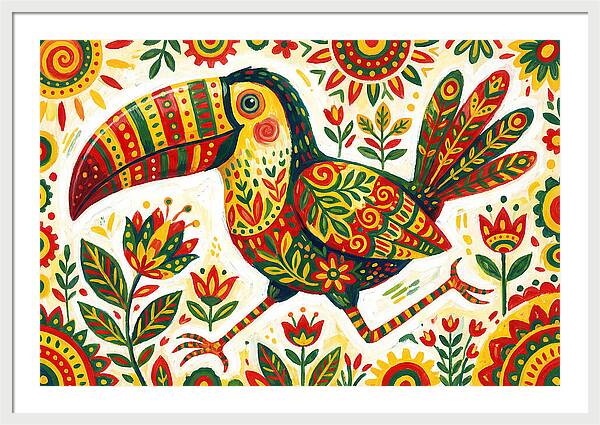 Colorful Toucan In Folk Art Style
