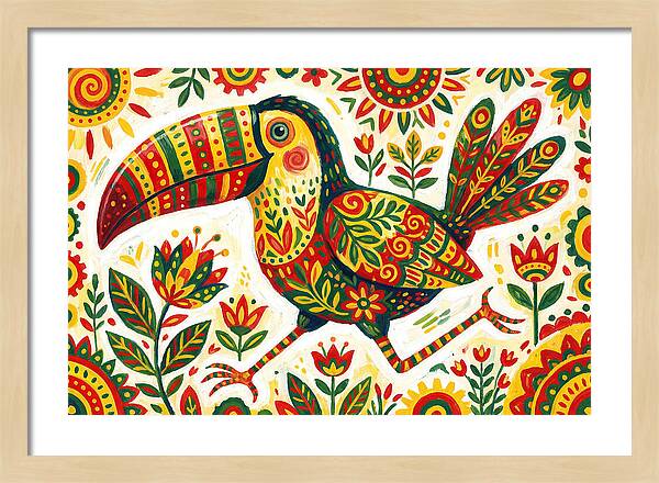 Colorful Toucan In Folk Art Style