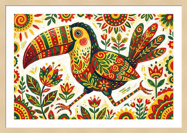 Colorful Toucan In Folk Art Style