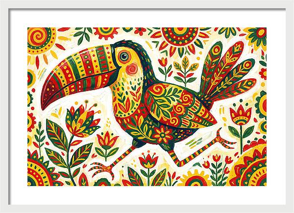 Colorful Toucan In Folk Art Style
