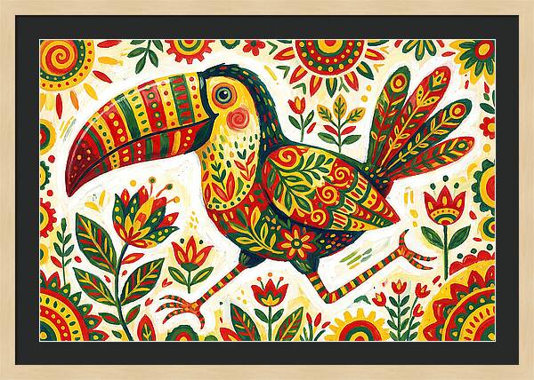 Colorful Toucan In Folk Art Style