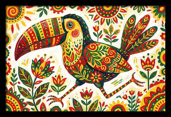 Colorful Toucan In Folk Art Style