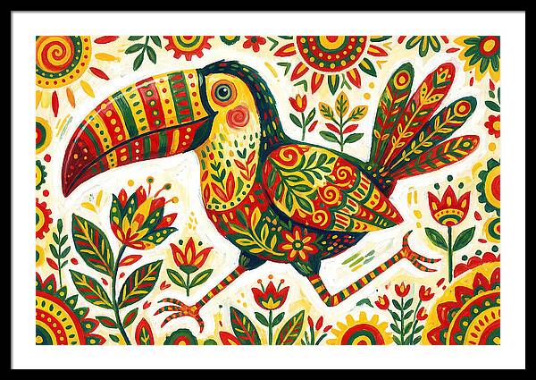 Colorful Toucan In Folk Art Style