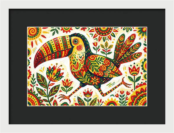 Colorful Toucan In Folk Art Style