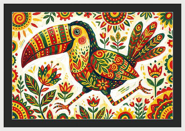Colorful Toucan In Folk Art Style