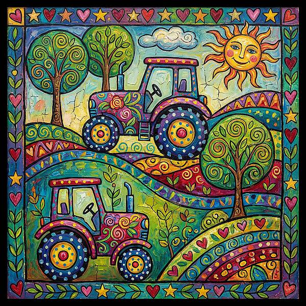 Colorful Tractors In Nature