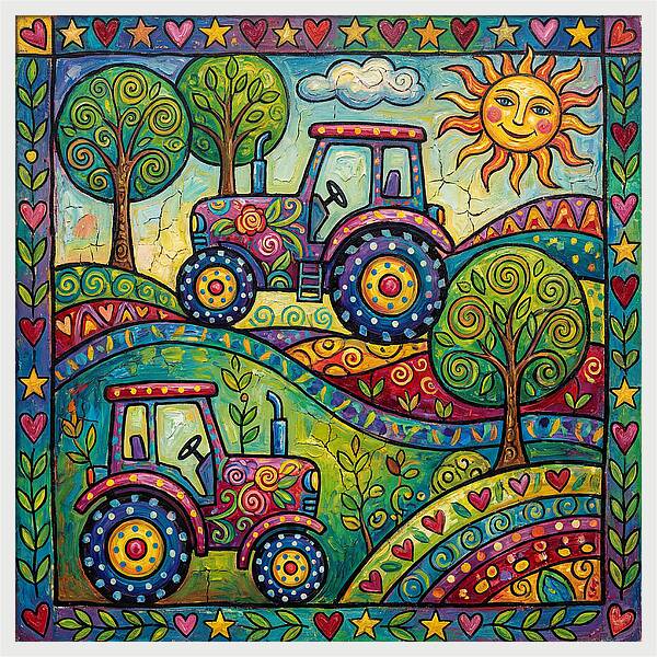 Colorful Tractors In Nature