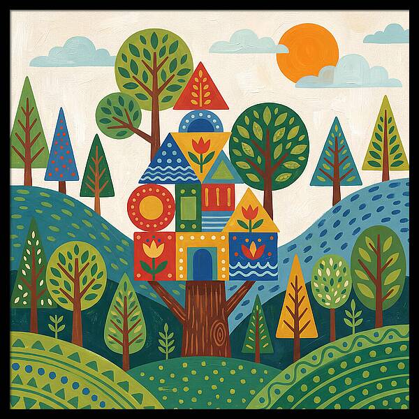 Colorful Treehouse In A Forest
