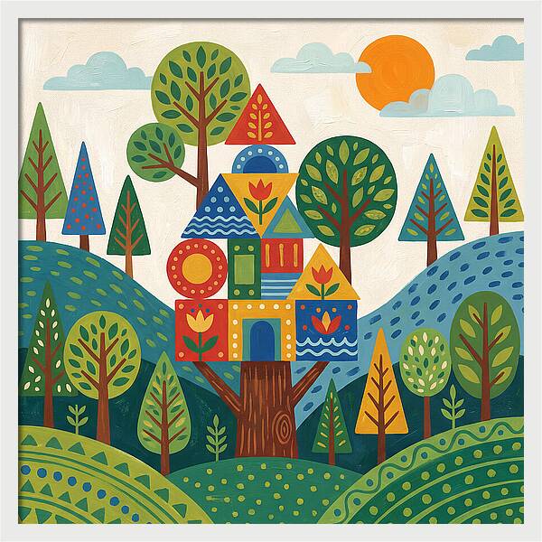 Colorful Treehouse In A Forest