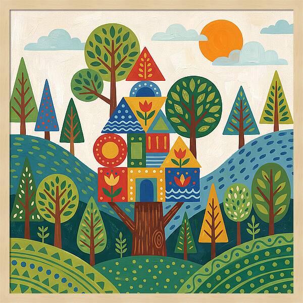 Colorful Treehouse In A Forest