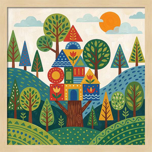 Colorful Treehouse In A Forest
