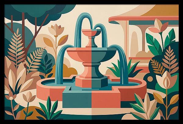 Colorful Water Fountain Scene