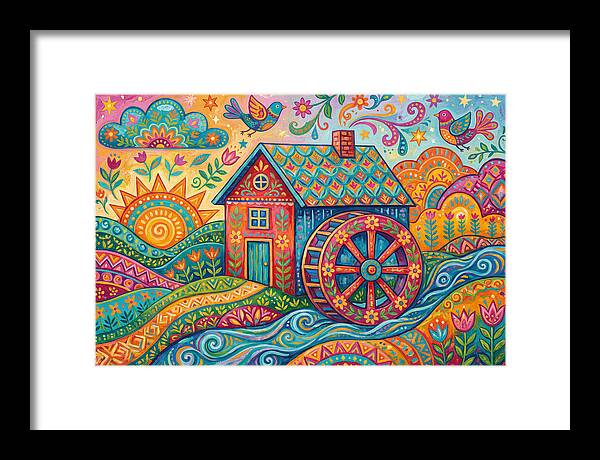 Colorful Water Mill Landscape