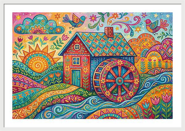Colorful Water Mill Landscape