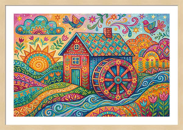Colorful Water Mill Landscape