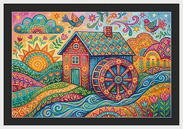 Colorful Water Mill Landscape