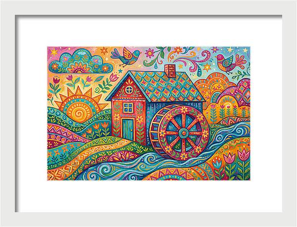 Colorful Water Mill Landscape