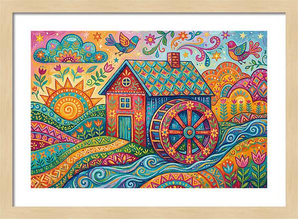 Colorful Water Mill Landscape