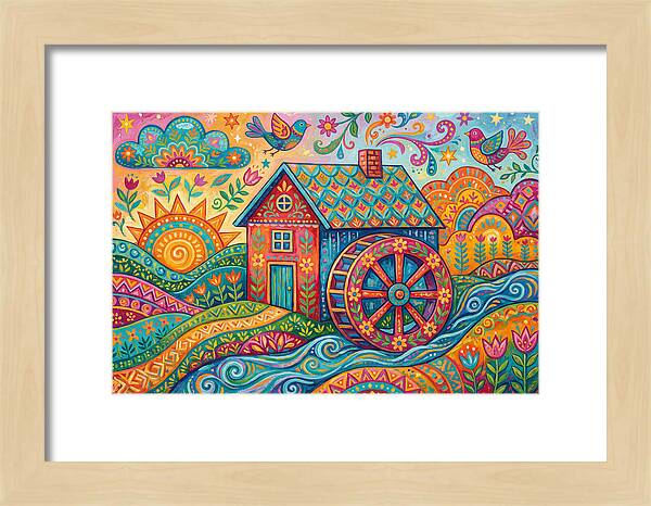 Colorful Water Mill Landscape
