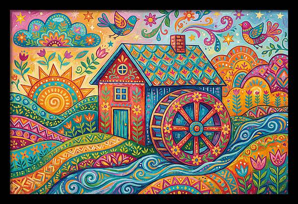 Colorful Water Mill Landscape