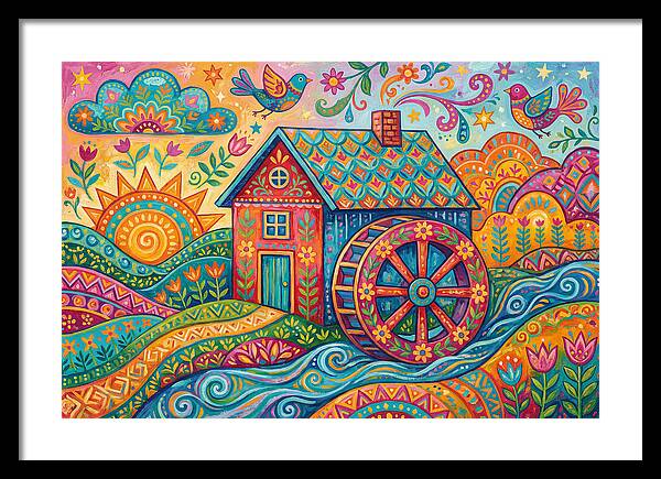 Colorful Water Mill Landscape