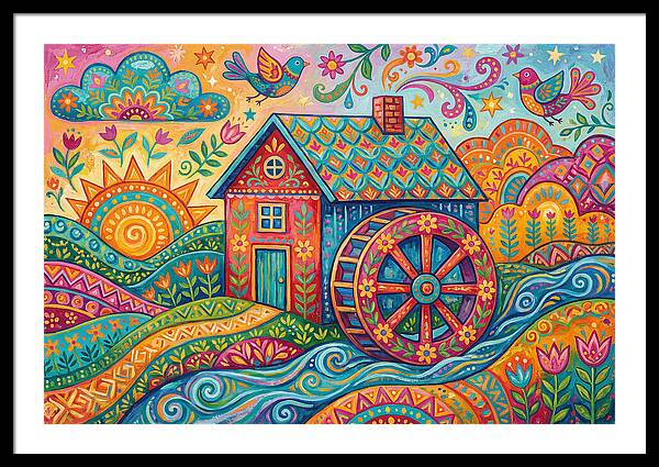 Colorful Water Mill Landscape