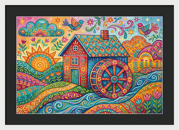Colorful Water Mill Landscape