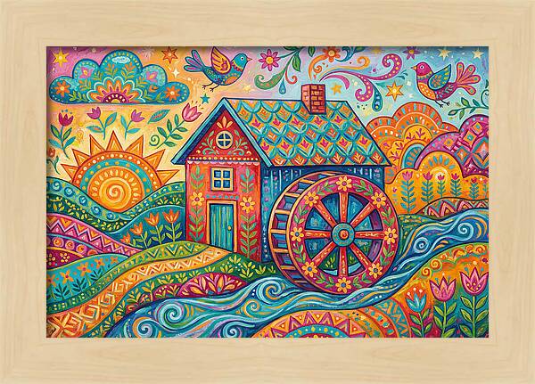 Colorful Water Mill Landscape