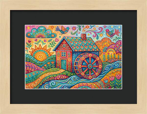 Colorful Water Mill Landscape