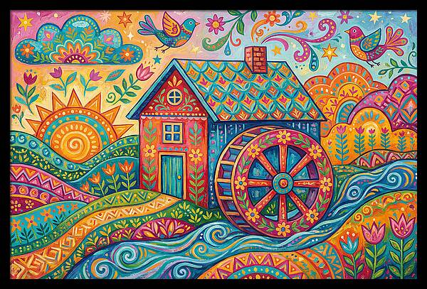 Colorful Water Mill Landscape