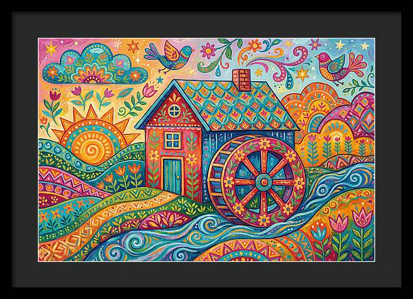 Colorful Water Mill Landscape