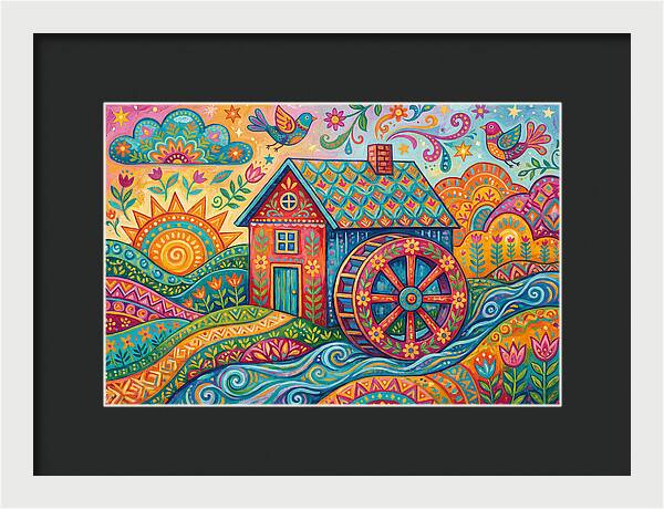 Colorful Water Mill Landscape