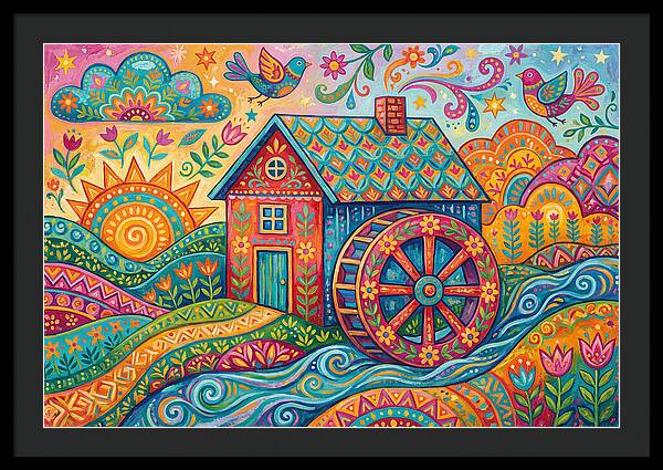 Colorful Water Mill Landscape