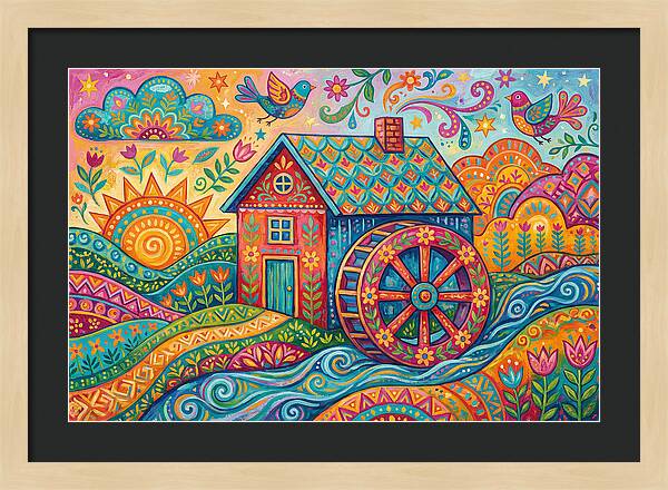 Colorful Water Mill Landscape