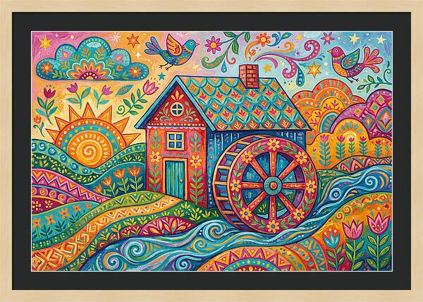 Colorful Water Mill Landscape