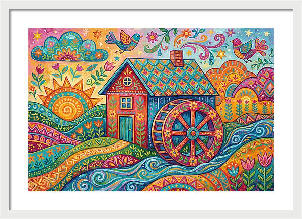 Colorful Water Mill Landscape