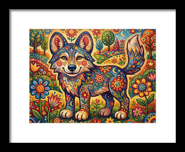 Colorful Wolf Folk Art