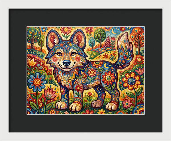 Colorful Wolf Folk Art