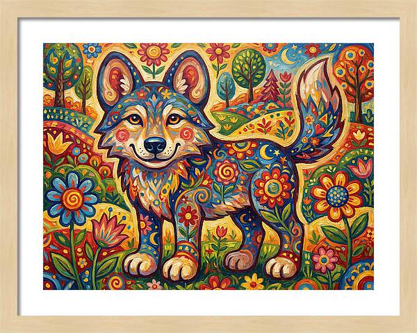 Colorful Wolf Folk Art