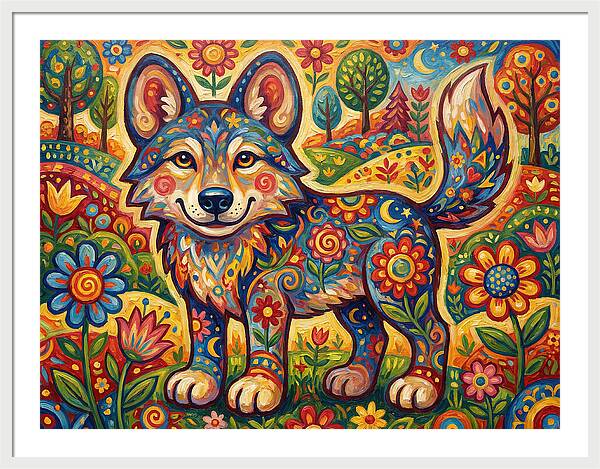 Colorful Wolf Folk Art