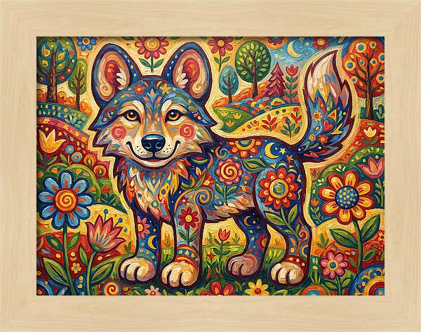 Colorful Wolf Folk Art